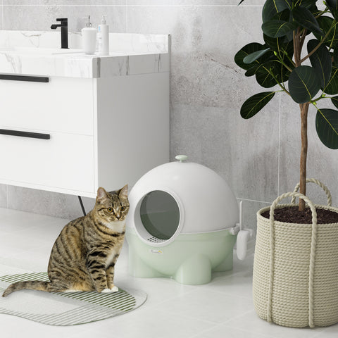 Caixa de Areia para Gatos Fechada Desmontável Caixa de Areia para Gatos de Plástico com Pá Carga Máxima 4 kg 53x51x48 cm Verde Claro e Branco