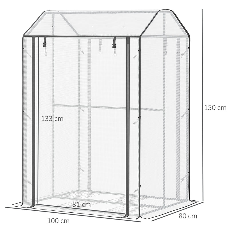 Estufa de Jardim Estufa com Porta Enrolável 8 Orifícios de Ventilação e Estrutura de Metal para Cultivo de Plantas 100x80x150cm Branco