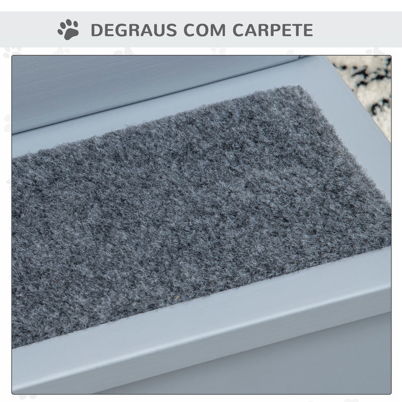 Escada para Animais de Estimação com 3 Degraus Espaço de Armazenamento e Tapete Antiderrapante Portátil Carga Máxima 30 kg 40,5x44,5x38 cm Cinza