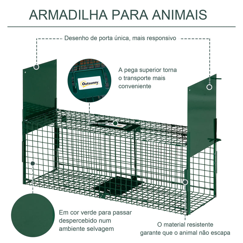 Armadilha para Animais Vivos com Porta Gaiola de Captura com Alça de Transporte para Coelhos Raposas Pequenas 80x25x30cm Verde Escuro