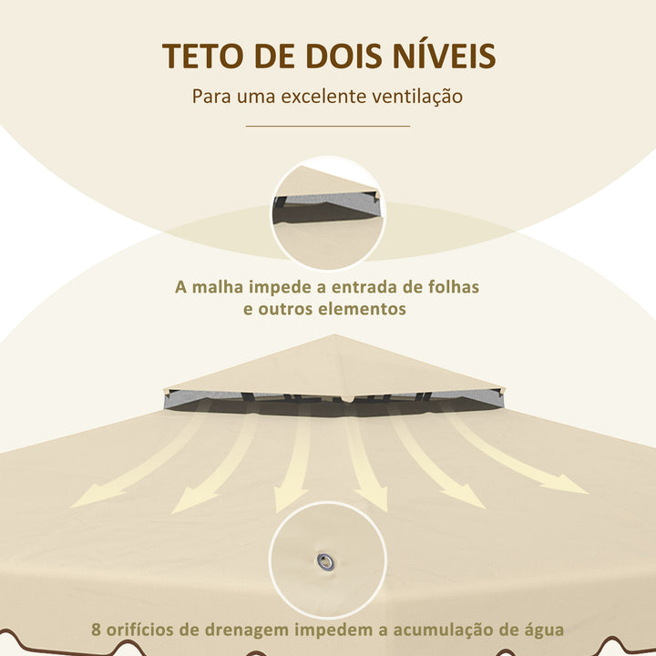 Toldo de Substituição para Pérgola 2,96x2,96m Teto de Substituição para Pérgolas Exterior com Duplo Teto e 8 Orifícios de Drenagem Bege