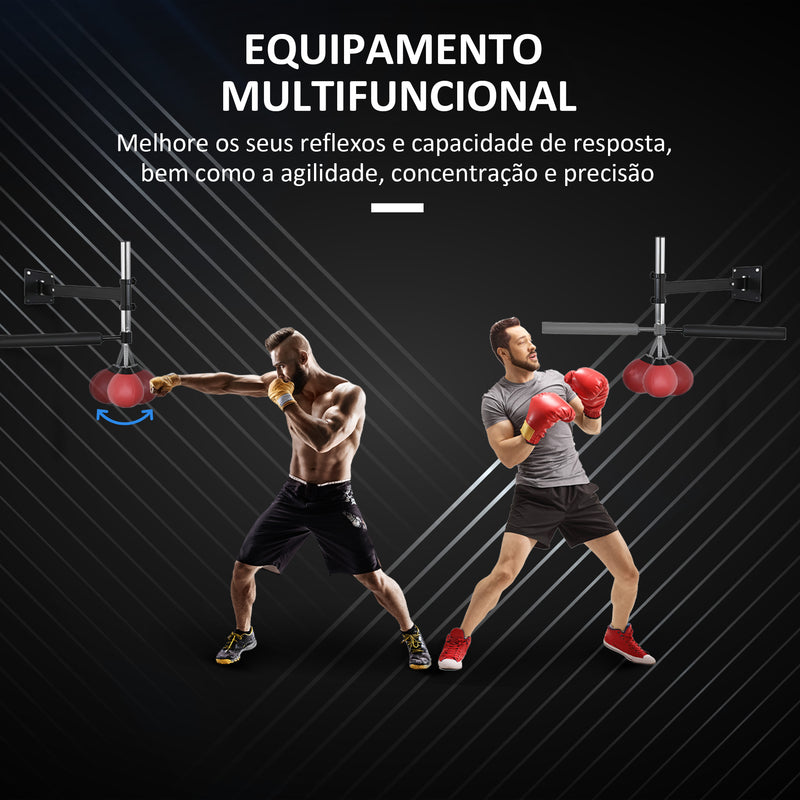 Bola de Velocidade de Boxe Montado na Parede Altura Ajustável com Barra Giratória e Inflador Puching Ball para Adultos e Adolecentes 79x72x20cm Preto e Vermelho