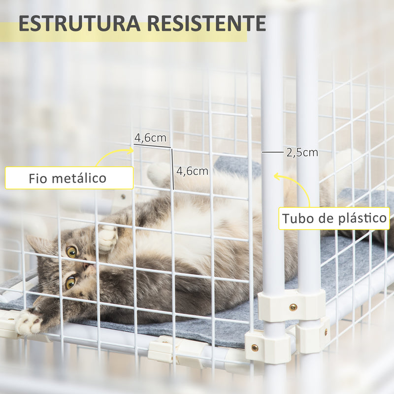 Gaiola Metálica para Animais de Estimação Gaiola para Coelhos com 9 Painéis com Trava e Escada para Cobaias Desenho DIY 68x68,2x2,5cm Branco