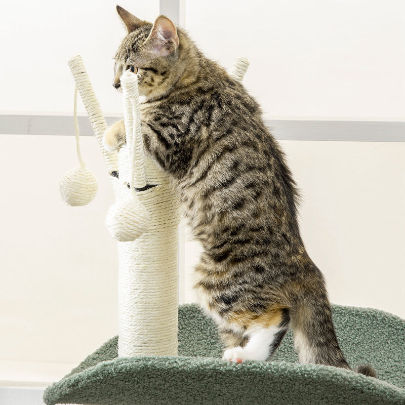 Árvore Arranhador para Gatos Torre para Gatos Altura 123cm com Rede Cama Postes de Sisal e Bola de Brincar 44x43x123cm Verde e Creme