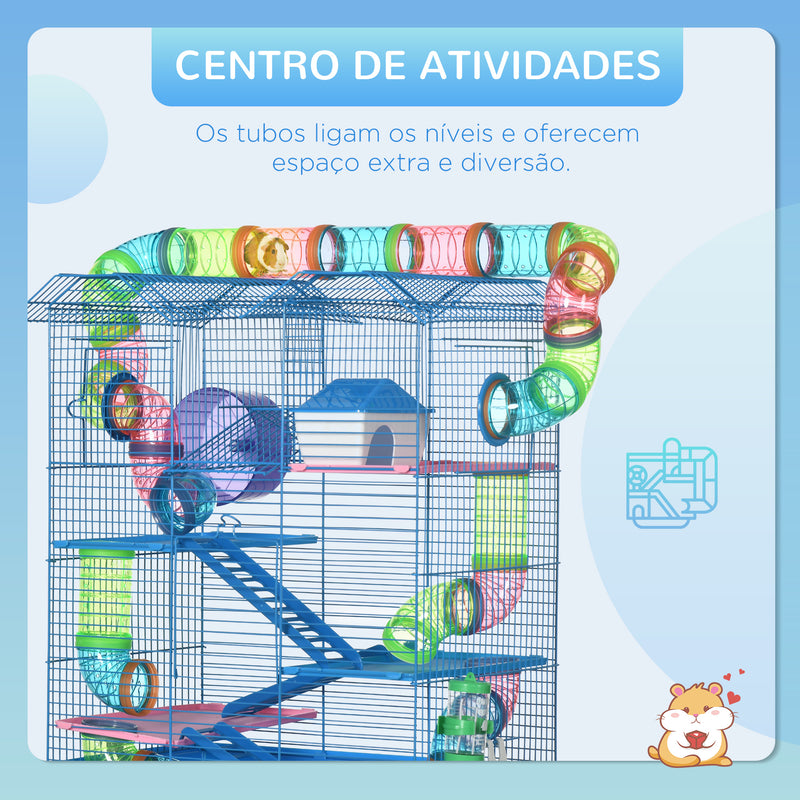 Gaiola de hamster multinível com plataformas domésticas 47x30x59 cm Azul