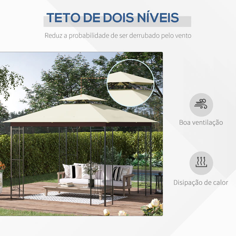 Pérgola de Jardim 3x3m para Exterior com Duplo Teto de Ventilação e Estrutura de Aço com Proteção Solar para Festas Eventos ao Ar Livre Bege