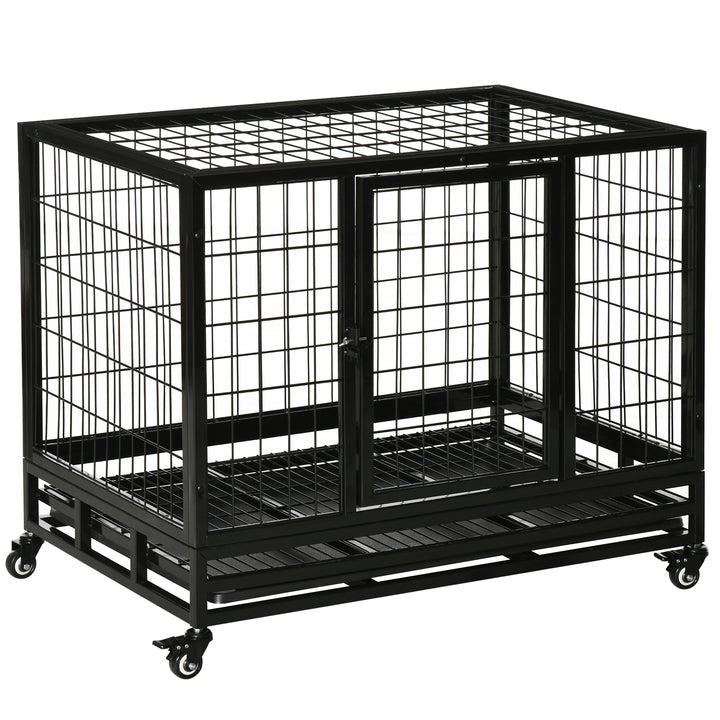 Jaula de Metal para Mascotes tipo Cão Grande com Rodas e Bandejas Removíveis - 92x62x75cm