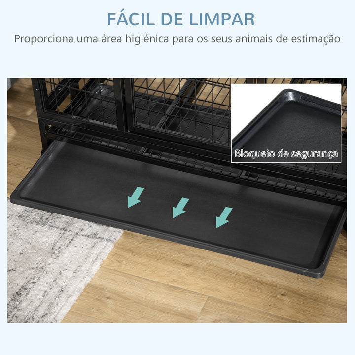 Jaula de Metal para Mascotes tipo Cão Grande com Rodas e Bandejas Removíveis - 92x62x75cm