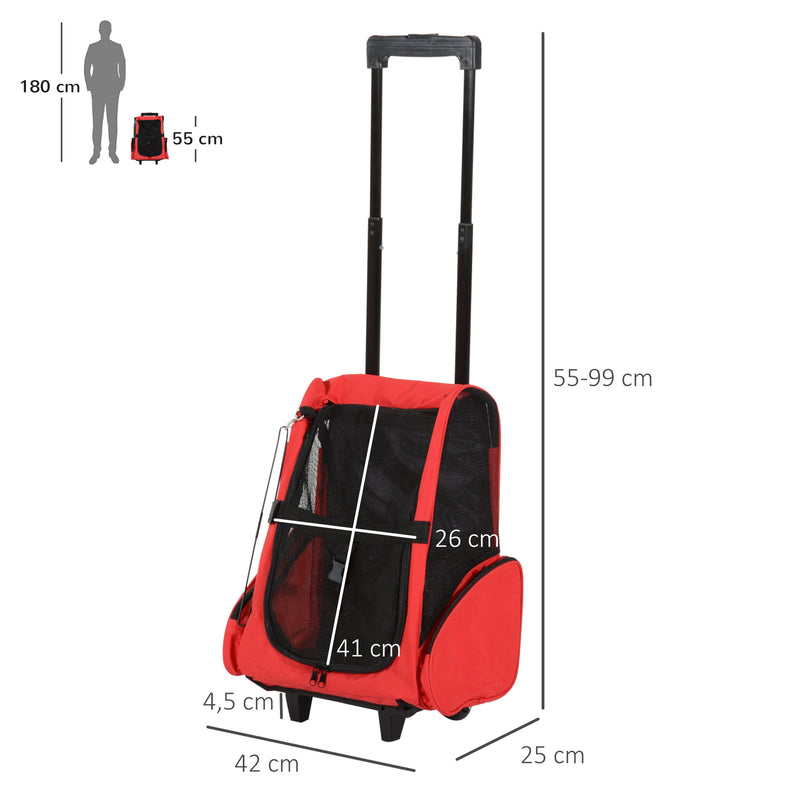 Mochila Transportadora 2 em 1 para Cães, Gatos e outros animais de Estimação - Cor Preto e Vermelho - 35x27x49 cm