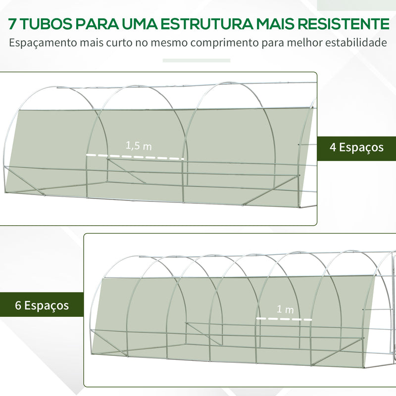 Estufa de Túnel 595x300x200cm Estufa de Jardim Grande com 12 Janelas e Porta Enrolável com Zíper para Cultivo de Plantas Verde