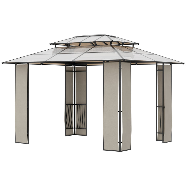 Pérgola de Jardim 3,6x3m Pérgola de Exterior com Cobertura de Policarbonato e Estrutura de Aço Alumínio Proteção Solar para Festas Eventos Marrom