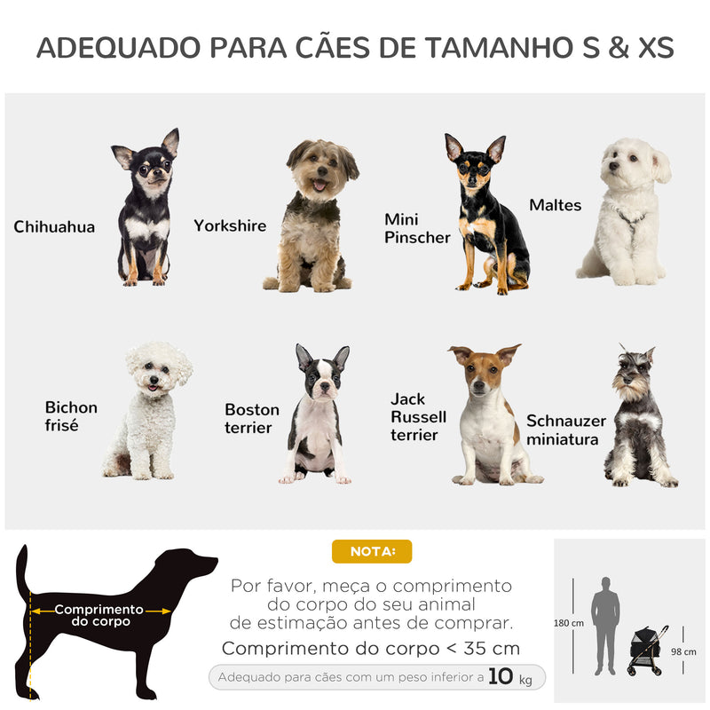 Carrinho para Animais de Estimação 3 em 1 Carrinho para Cães e Gatos Dobrável com Bolsa de Transporte Cesta de Armazenamento e Travão Tecido de Oxford 600D Carga Máxima 15kg 82x49,5x98cm Preto