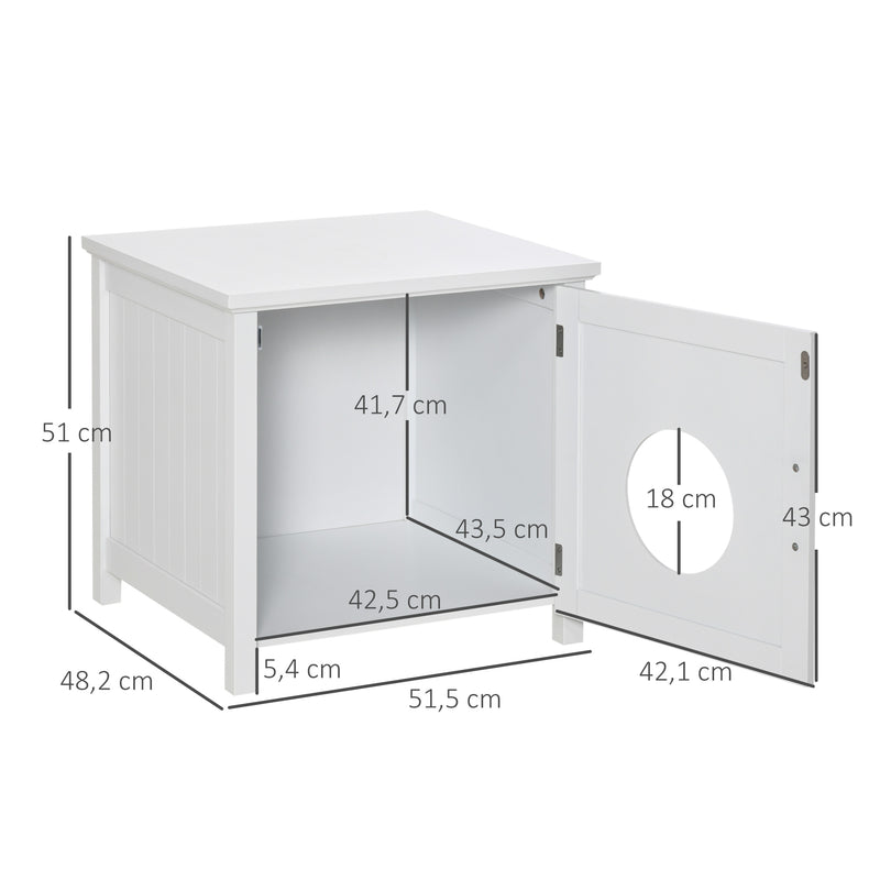 Casa para Gatos de Madeira Móvel para Caixa de Areia para Gatos 2 em 1 com Armário de Armazenamento Bancada Ampla Porta com Orifício de Entrada 51,5x48,2x51cm Branco