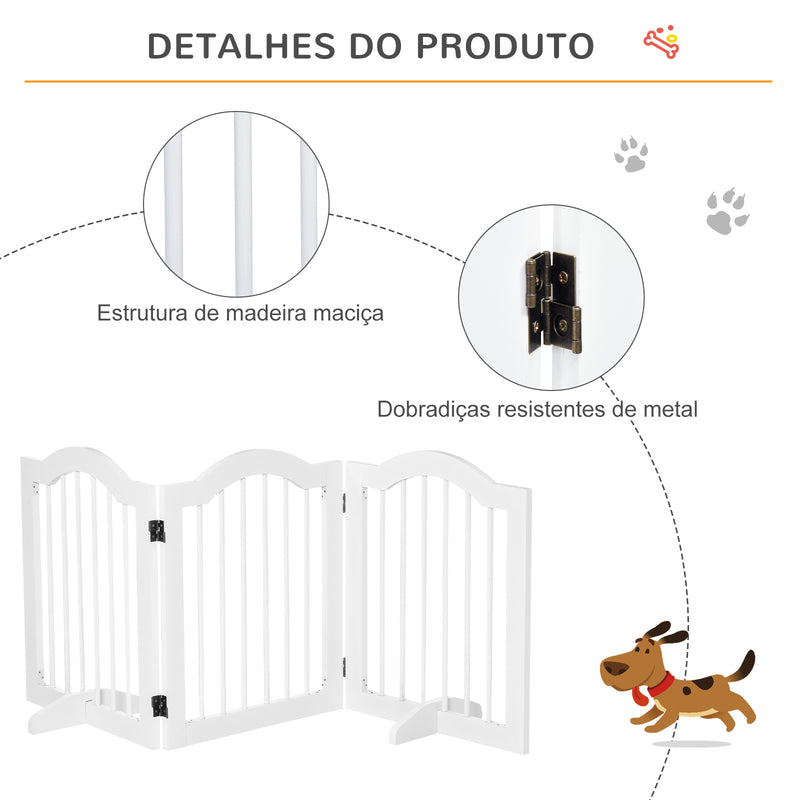 Barreira de Segurança Dobrável para Cães Pequenos Barreira de Proteção para Animais de Estimação com 3 Painéis e 2 Suportes para Portas Escadas Corredores 154,5x29,5x61 Branco