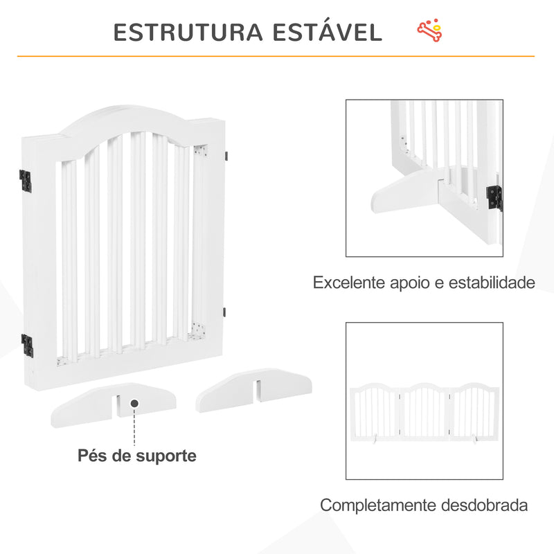 Barreira de Segurança Dobrável para Cães Pequenos Barreira de Proteção para Animais de Estimação com 3 Painéis e 2 Suportes para Portas Escadas Corredores 154,5x29,5x61 Branco