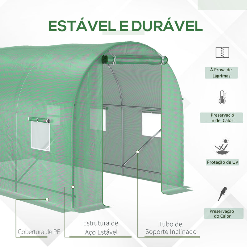 Estufa Verde Aço Plástico com janelas 350 x 200 x 200cm