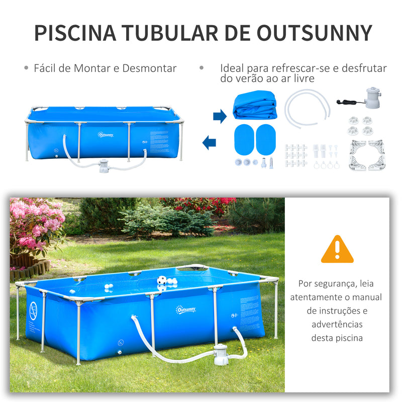 Piscina Desmontável Tubular 252x152x65cm com Depuradora de Cartucho Piscina Retangular de Exterior para Adultos e Crianças 2.163L Azul