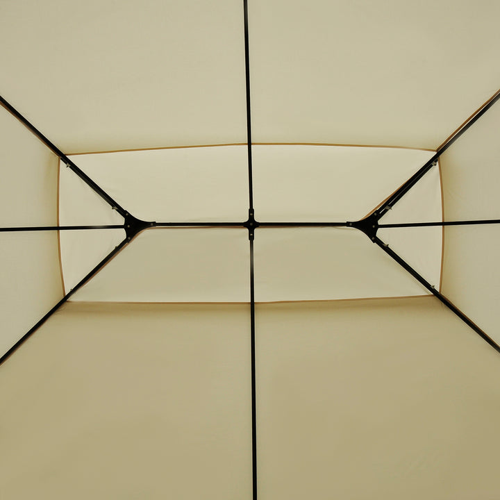 Pérgola de Jardim com Estrutura de Aço Teto Duplo 6 Cortinas Laterais 8 Orifícios de Drenagem 300x400x280 cm Creme