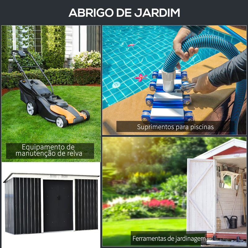 Abrigo de Jardim 280x130x172cm Abrigo de Exterior de Aço Galvanizado com Porta Corredeira e Ventilações para Armazenamento de Ferramentas Cinza Escuro