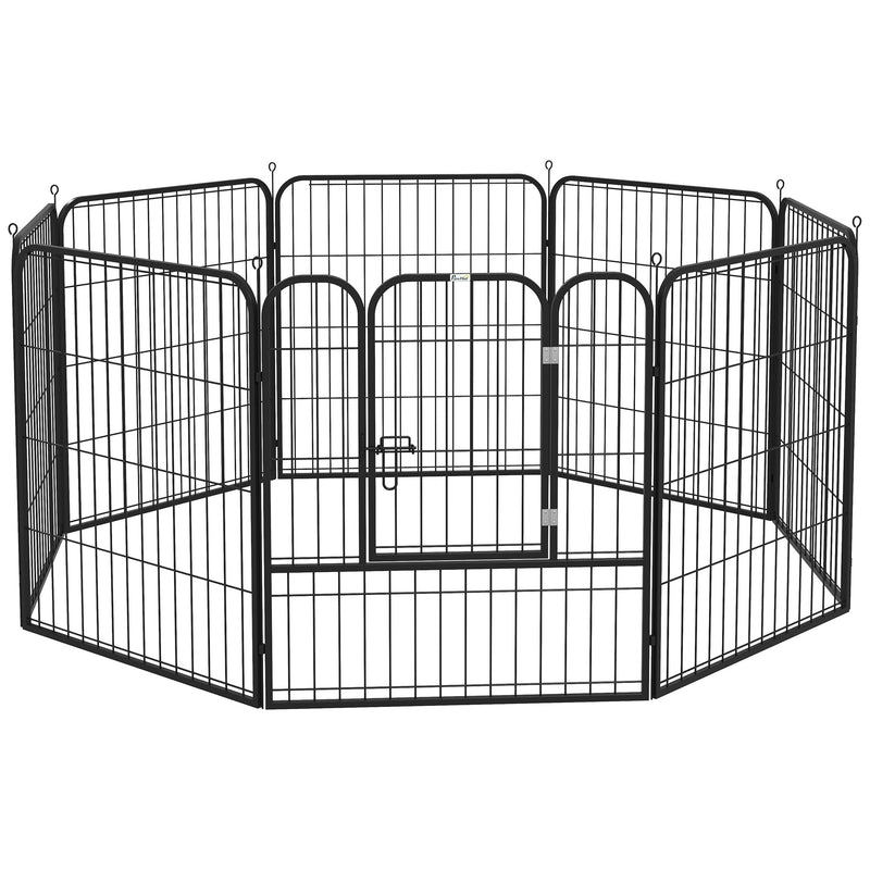 Parque para animais de estimação com 8 Varas Dobrável com Porta e Dupla Trava 79x79cm Preto