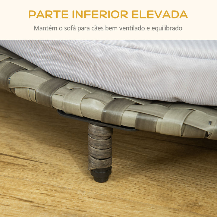 Sofá Cama para Cães e Gatos de Vime PE Cama Elevada Redonda para Animais de Estimação com Almofada Suave Lavável para Interior e Exterior 60x60x20cm Cinza