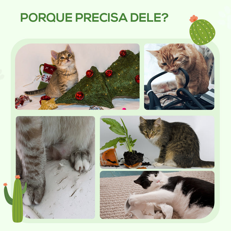 Árvore Arranhador para Gatos com Forma de Cacto Altura 90cm Torre para Gatos com Rede Plataforma Postes de Sisal e Bola Divertida 45x45x90cm Verde