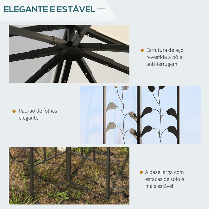 Pérgola de Jardim 300x300x280 cm Pérgola de Exterior com Teto Duplo Mosquiteira e Orifícios de Drenagem Branco