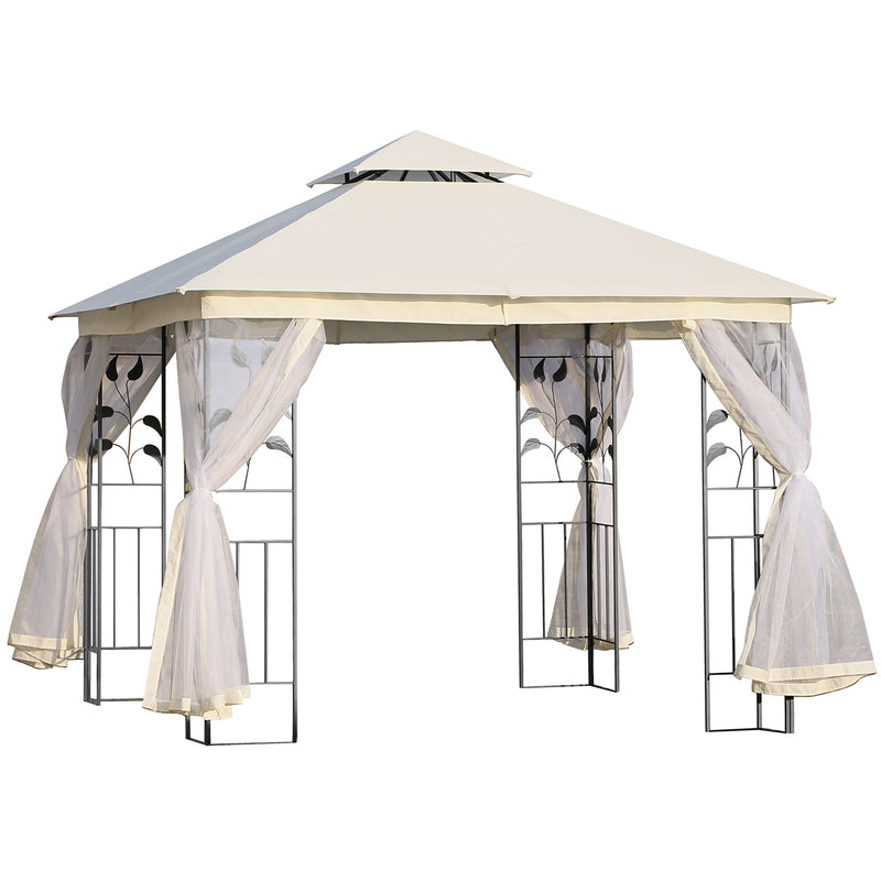 Pérgola de Jardim 300x300x280 cm Pérgola de Exterior com Teto Duplo Mosquiteira e Orifícios de Drenagem Branco