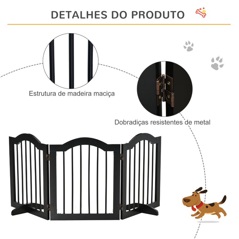 Barreira de Segurança Dobrável para Cães Pequenos Barreira de Proteção para Animais de Estimação com 3 Painéis e 2 Suportes para Portas Escadas Corredores 154,5x29,5x61 cm Preto