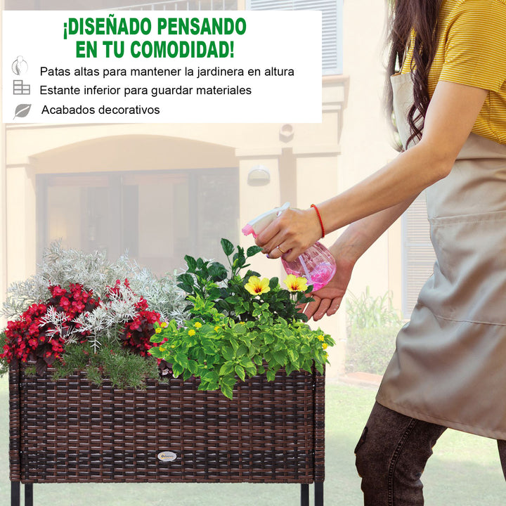 Floreira ao ar livre para jardim urbano Varanda alta com floreira retangular com prateleira 70x30x72 cm