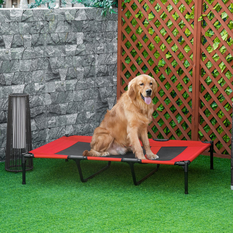 Cama para Animais de Estimação Cama Elevada para Cães Gatos com Tecido Transpirável para Dormir Relaxar Exterior Jardim Terraço 122x92x23cm Vermelho