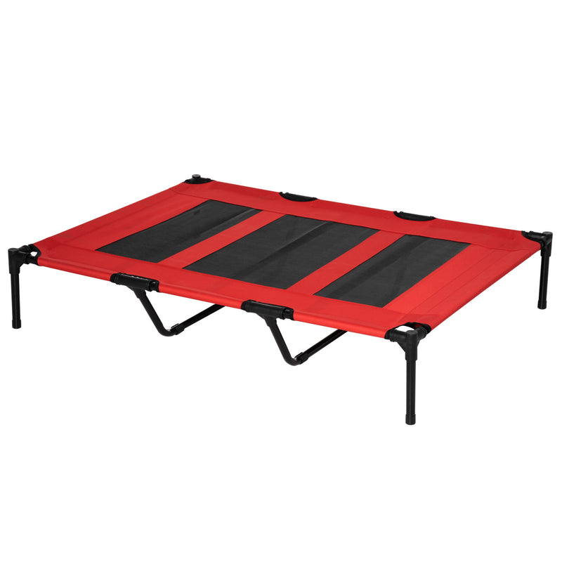 Cama para Animais de Estimação Cama Elevada para Cães Gatos com Tecido Transpirável para Dormir Relaxar Exterior Jardim Terraço 122x92x23cm Vermelho