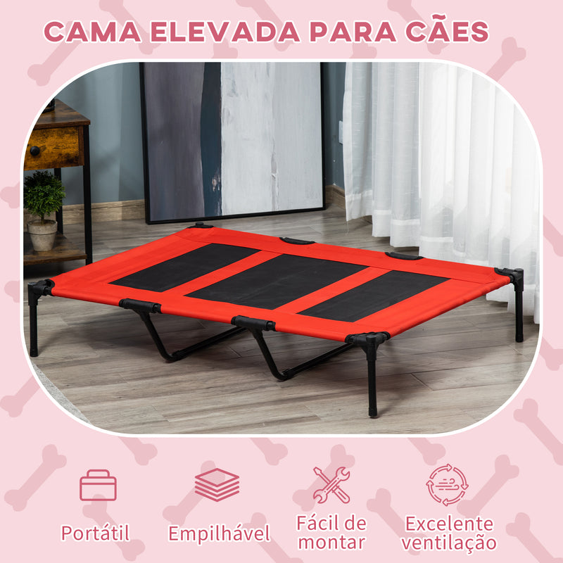 Cama para Animais de Estimação Cama Elevada para Cães Gatos com Tecido Transpirável para Dormir Relaxar Exterior Jardim Terraço 122x92x23cm Vermelho