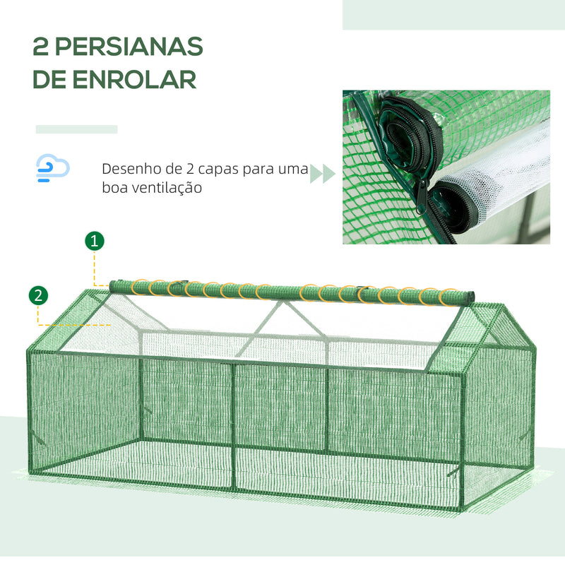 Estufa de Jardim 180x90x70cm Estufa de Jardim com 2 Janelas Enroláveis Cobertura de PE e Estrutura de Metal Estufa para Cultivo de Plantas Flores Verde