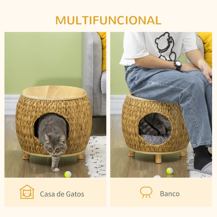 Caverna para Gatos Cama para Gatos com Almofada Lavável e Pés Elevados Similar a um Banco para Interior e Exterior 44x43x42cm Madeira