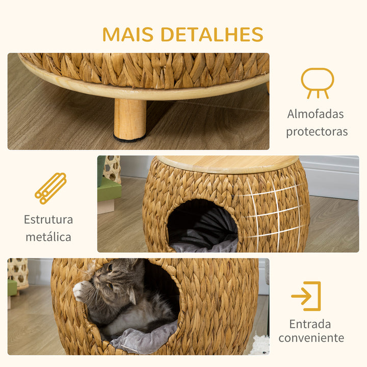 Caverna para Gatos Cama para Gatos com Almofada Lavável e Pés Elevados Similar a um Banco para Interior e Exterior 44x43x42cm Madeira