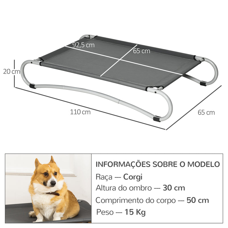 Cama Elevada para Cães Pequenos Médios Cama para Animais de Estimação com Tecido de Malha Respirável Estrutura Curvada de Aço para Interior e Exterior 110x60x20cm Cinza