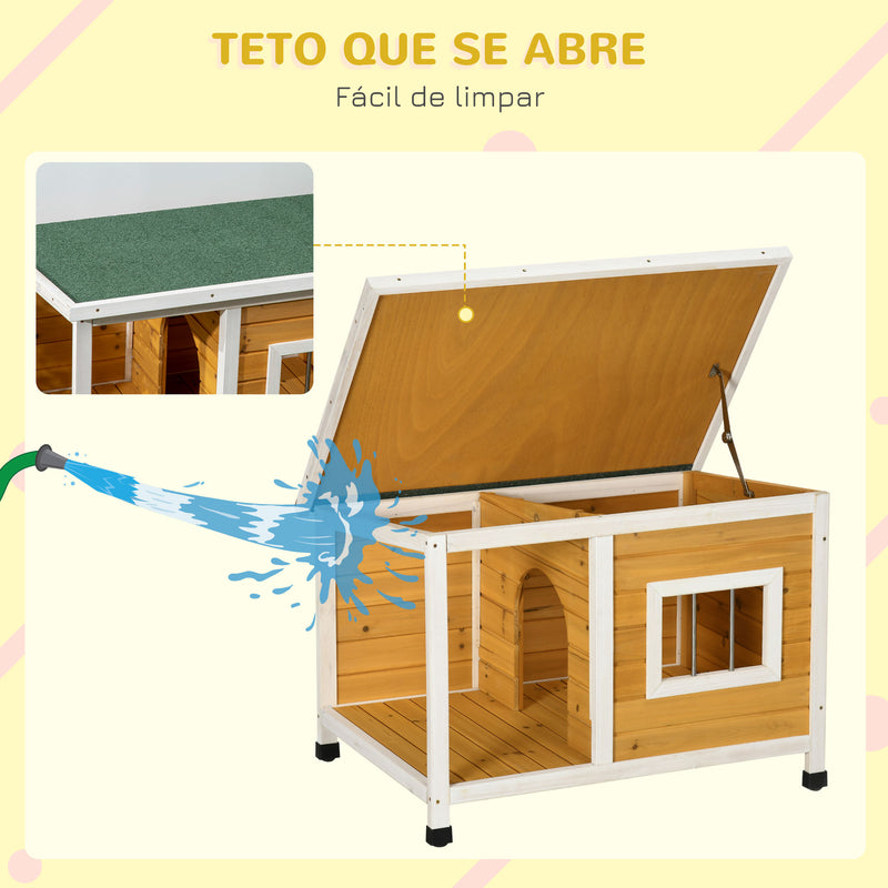 Casa para Cães de Madeira 85,5x62x60cm Casa para Animais de Estimação Casa para Cães com Teto Asfáltico Impermeável e Janela para Interior e Exterior Madeira