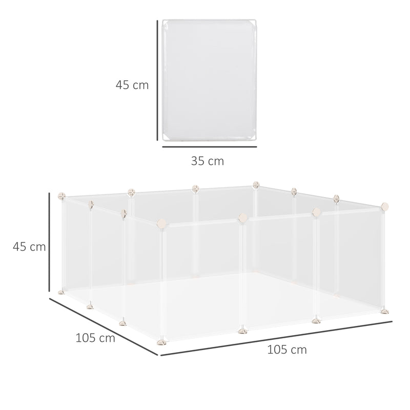 Cerca para Pequenos Animais Gaiola Modular de Metal com 12 painéis e 24 conectores para coelhos, porquinhos-da-índia 105x105x45 cm Branco