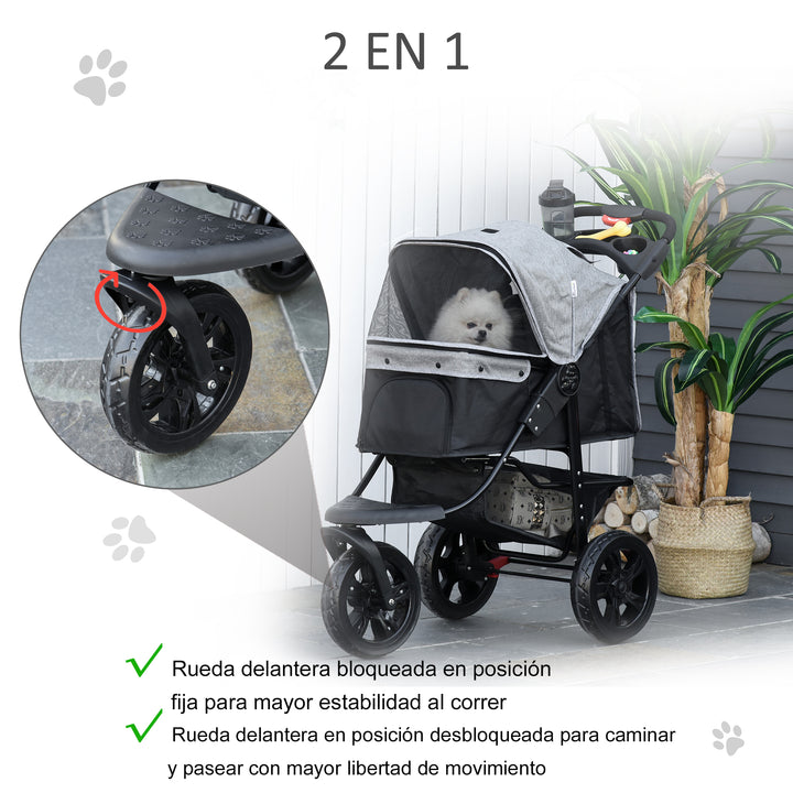 Carrinho de animais de estimação dobrável com rodas Correias de segurança e cesto de armazenamento 109,5x54,5x106,5 cm Cinza e preto