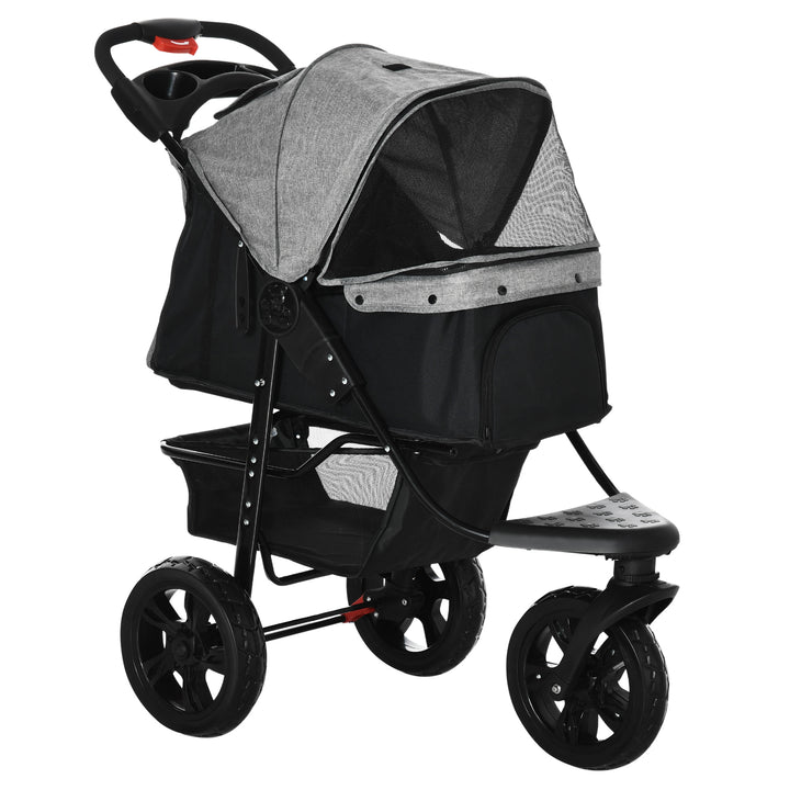 Carrinho de animais de estimação dobrável com rodas Correias de segurança e cesto de armazenamento 109,5x54,5x106,5 cm Cinza e preto