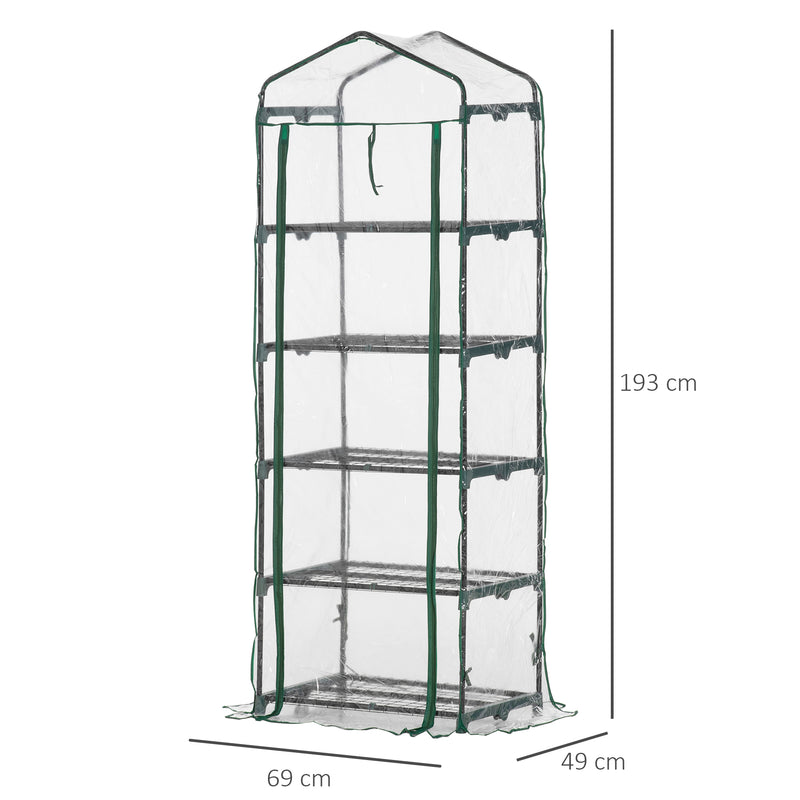 Estufa de Jardim Vertical 69x49x193cm com 5 Prateleiras Estufa para Plantas e Cultivos com Cobertura Transparente e Verde de PVC e Aço Preto