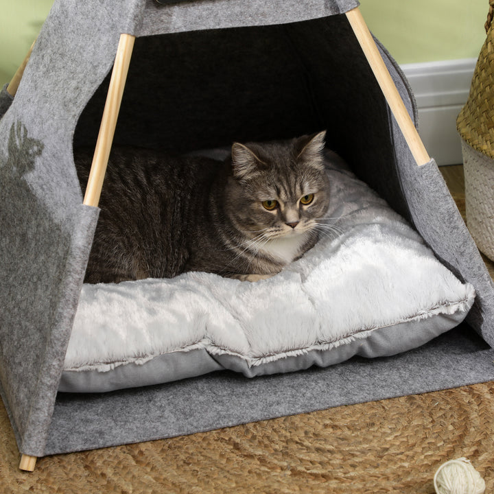 Tenda tipi para Animais de Estimação de Feltro com Almofada lavável e Removível 58x58x80cm Cinza