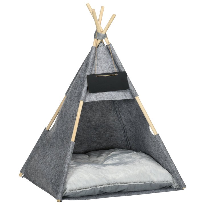 Tenda tipi para Animais de Estimação de Feltro com Almofada lavável e Removível 58x58x80cm Cinza