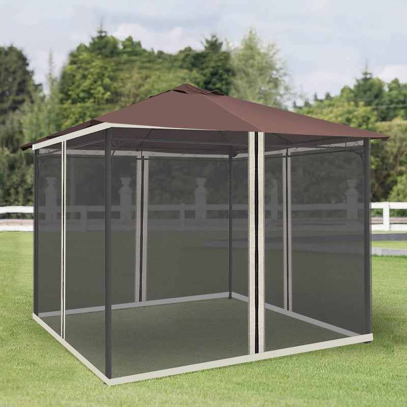 4 Painéis Laterais 352x207 cm para Tenda de Jardim Mosquiteira para Gazebo Gazebo com Zíperes e Anéis Preto