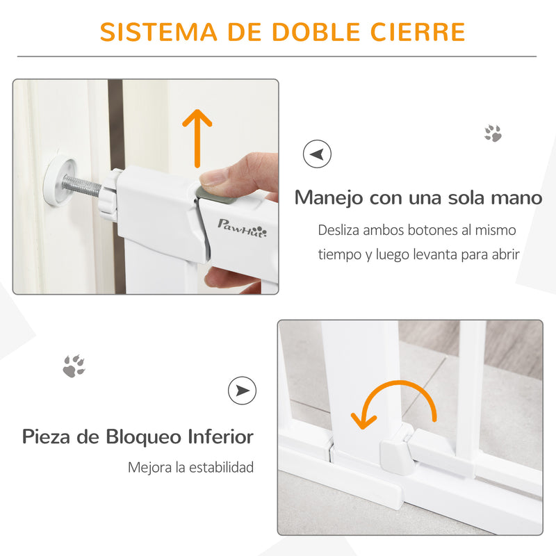 Barreira de Segurança de Cães Animais de Estimação para Escadas e Portas 75-103cm com 2 Extensões Fechamento Automático e Sistema de Duplo Bloqueio Aço Branco