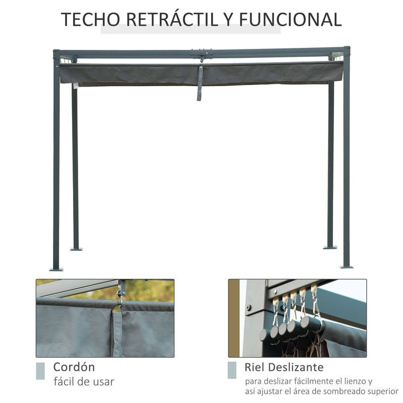 Pérgola 3x2m Pérgola de Jardim com Teto Retrátil de Poliéster com Revestimento Resistente para Celebrações Festas Casamento Cinza