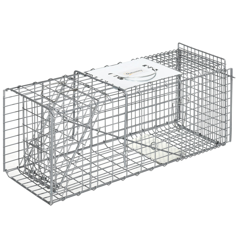 Armadilha para Animais Vivos Dobrável 66x24x30,5 cm Gaiola de Captura com Porta e Alça para Coelhos Roedores Prata