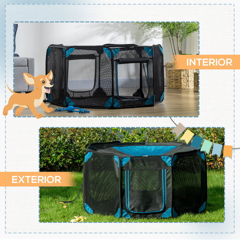 Parque para Cães de 8 Painéis Parque para Animais de Estimação com Bolsa de Transporte Parque Animais Portátil para Gatos Coelhos Ø126x58cm Azul