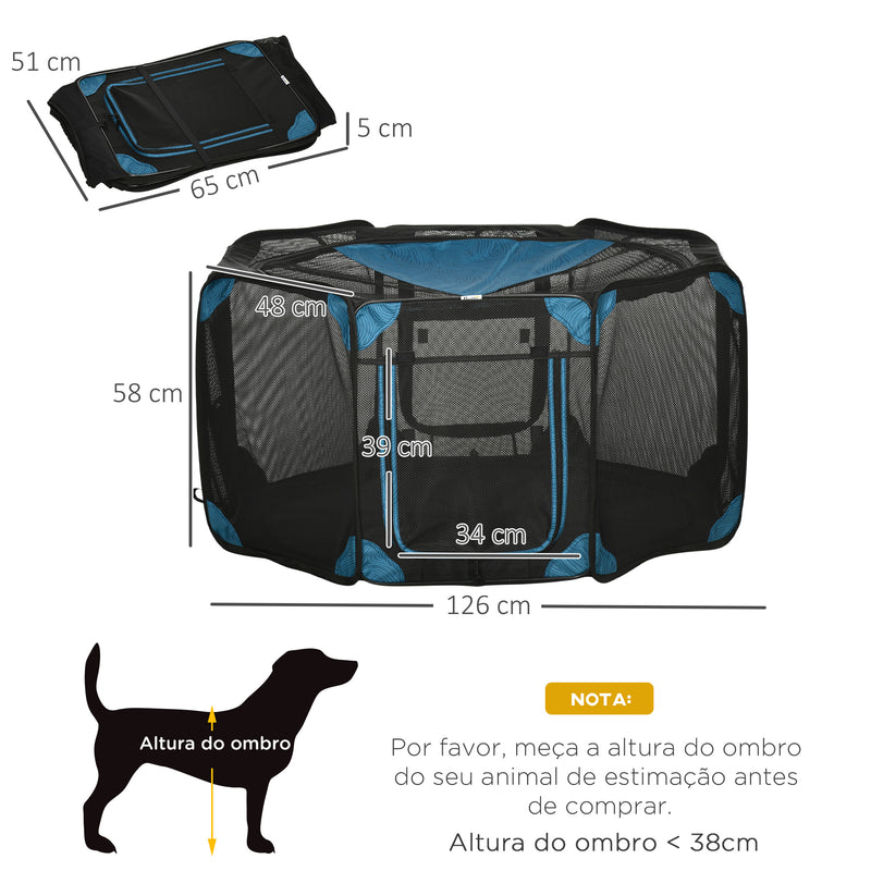 Parque para Cães de 8 Painéis Parque para Animais de Estimação com Bolsa de Transporte Parque Animais Portátil para Gatos Coelhos Ø126x58cm Azul